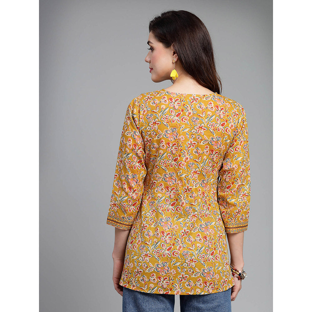 QOMN Tuscany Yellow Floral Printed V-Neck Top