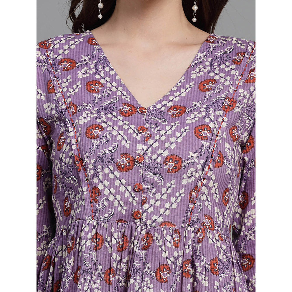 QOMN Soft Purple Floral Printed Top with Gathers