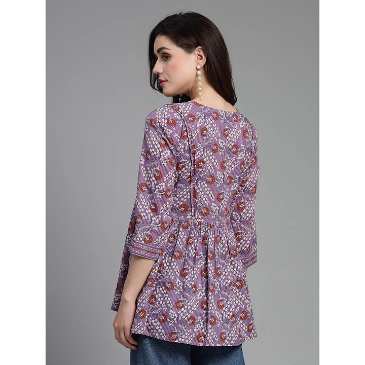 QOMN Soft Purple Floral Printed Top with Gathers