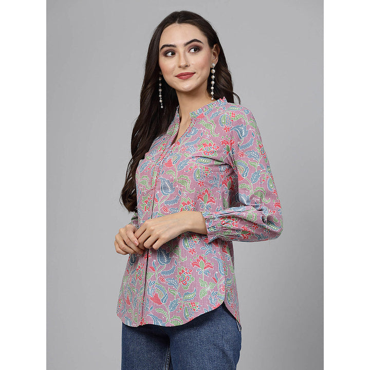 QOMN Mauve Floral Printed Shirt Style Top