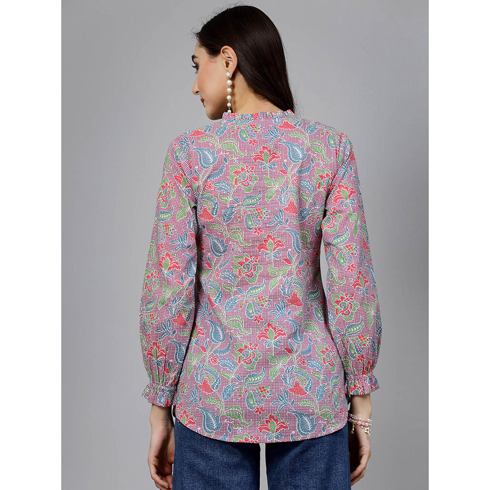 QOMN Mauve Floral Printed Shirt Style Top