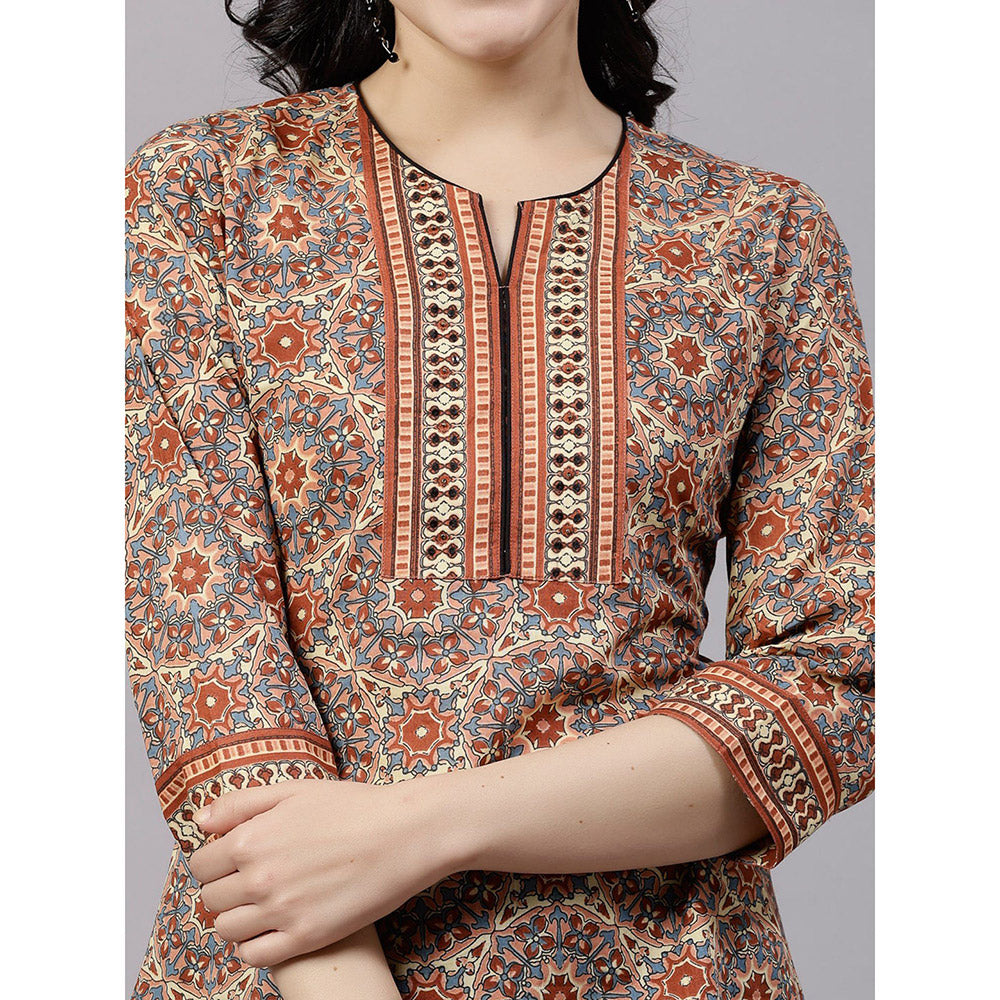 QOMN Rust Printed Top with Sequin Yoke