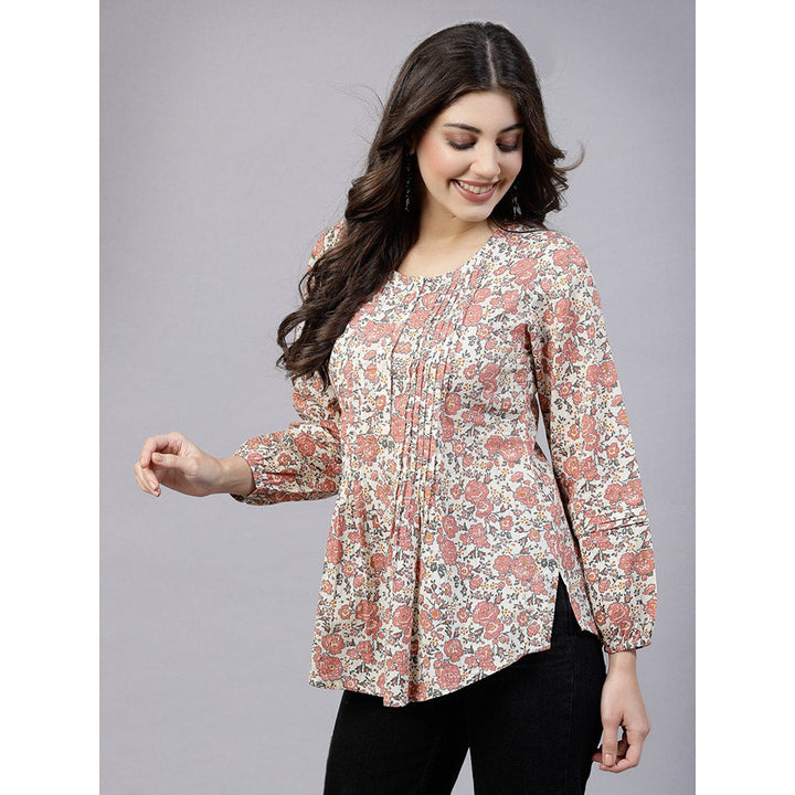 QOMN Peach Ditsy Floral Print Top