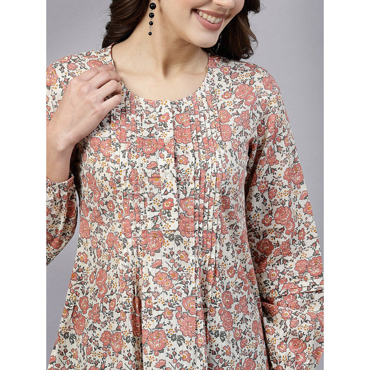 QOMN Peach Ditsy Floral Print Top