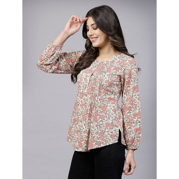 QOMN Peach Ditsy Floral Print Top