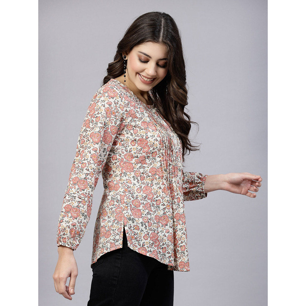 QOMN Peach Ditsy Floral Print Top