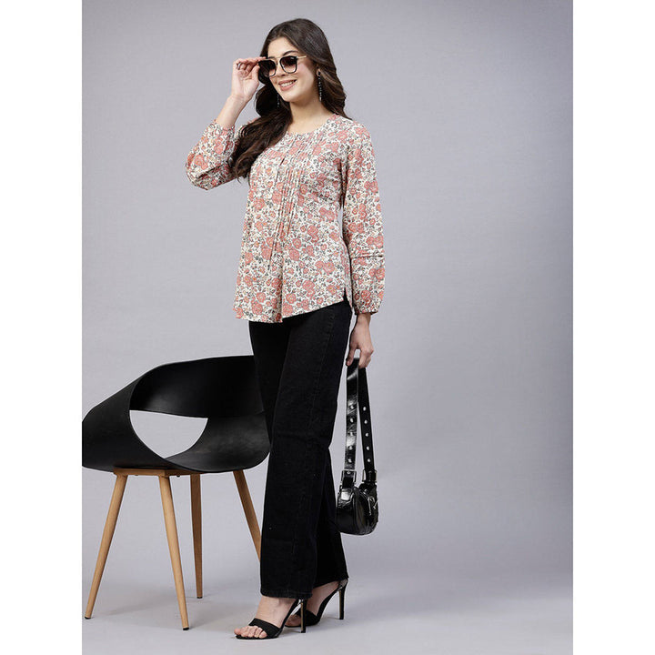 QOMN Peach Ditsy Floral Print Top