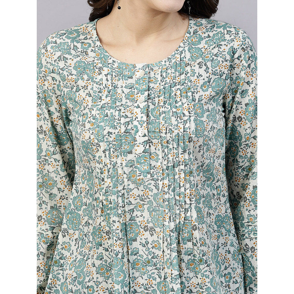 QOMN Green Ditsy Floral Print Top