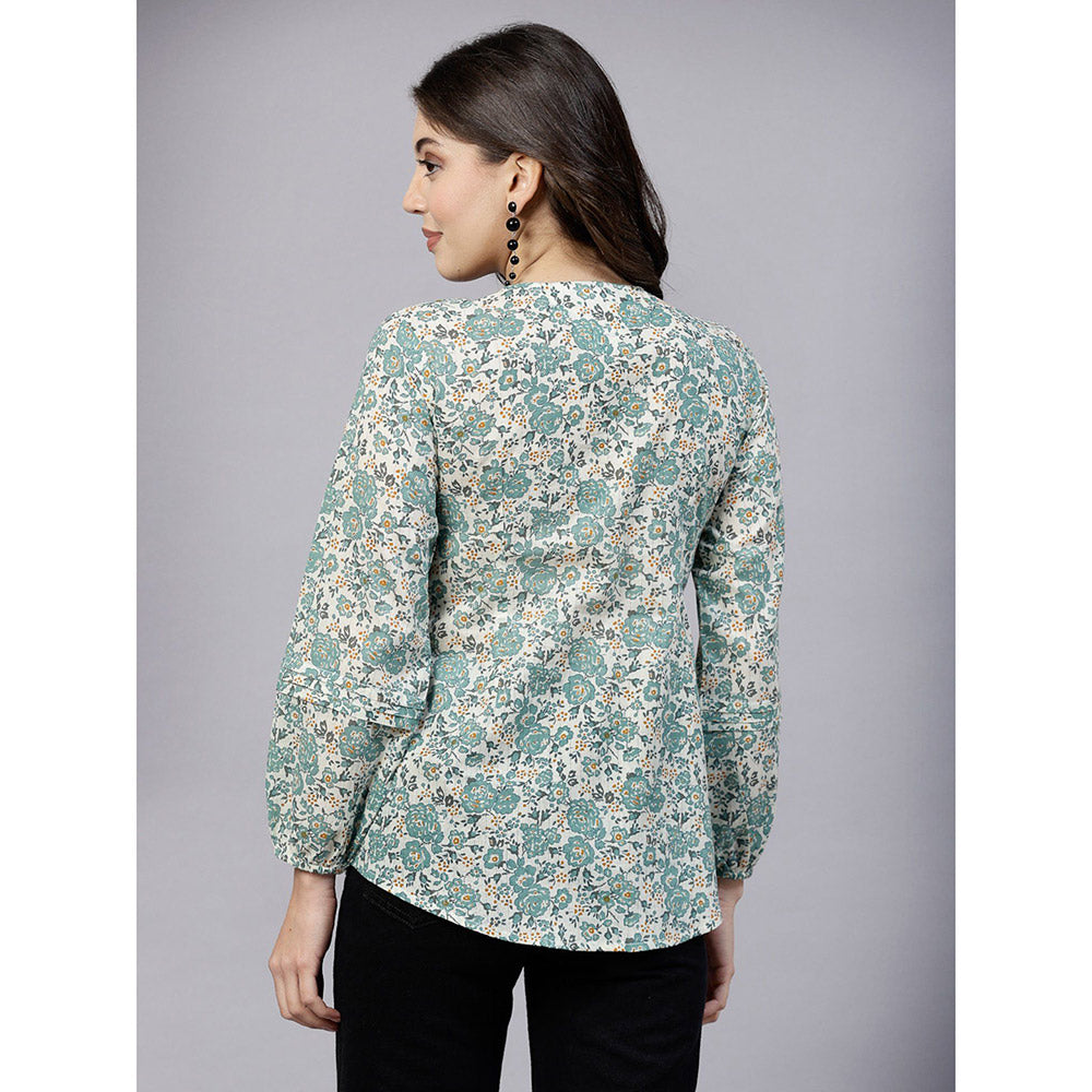 QOMN Green Ditsy Floral Print Top