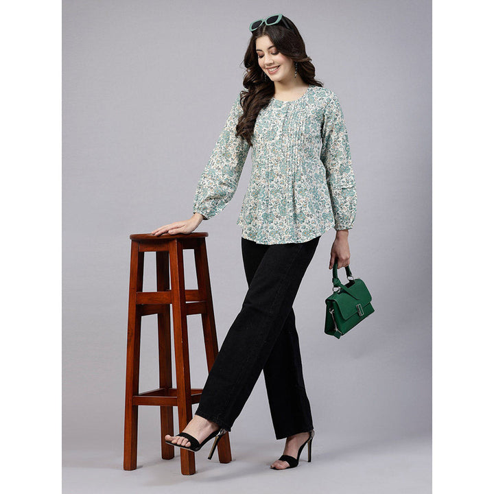 QOMN Green Ditsy Floral Print Top