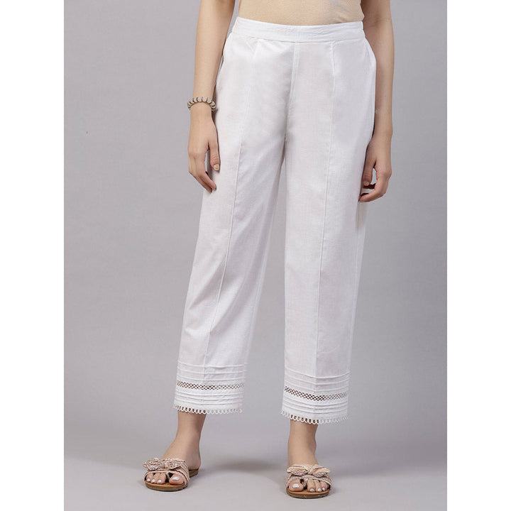 QOMN White Poplin Straight Fit Trousers