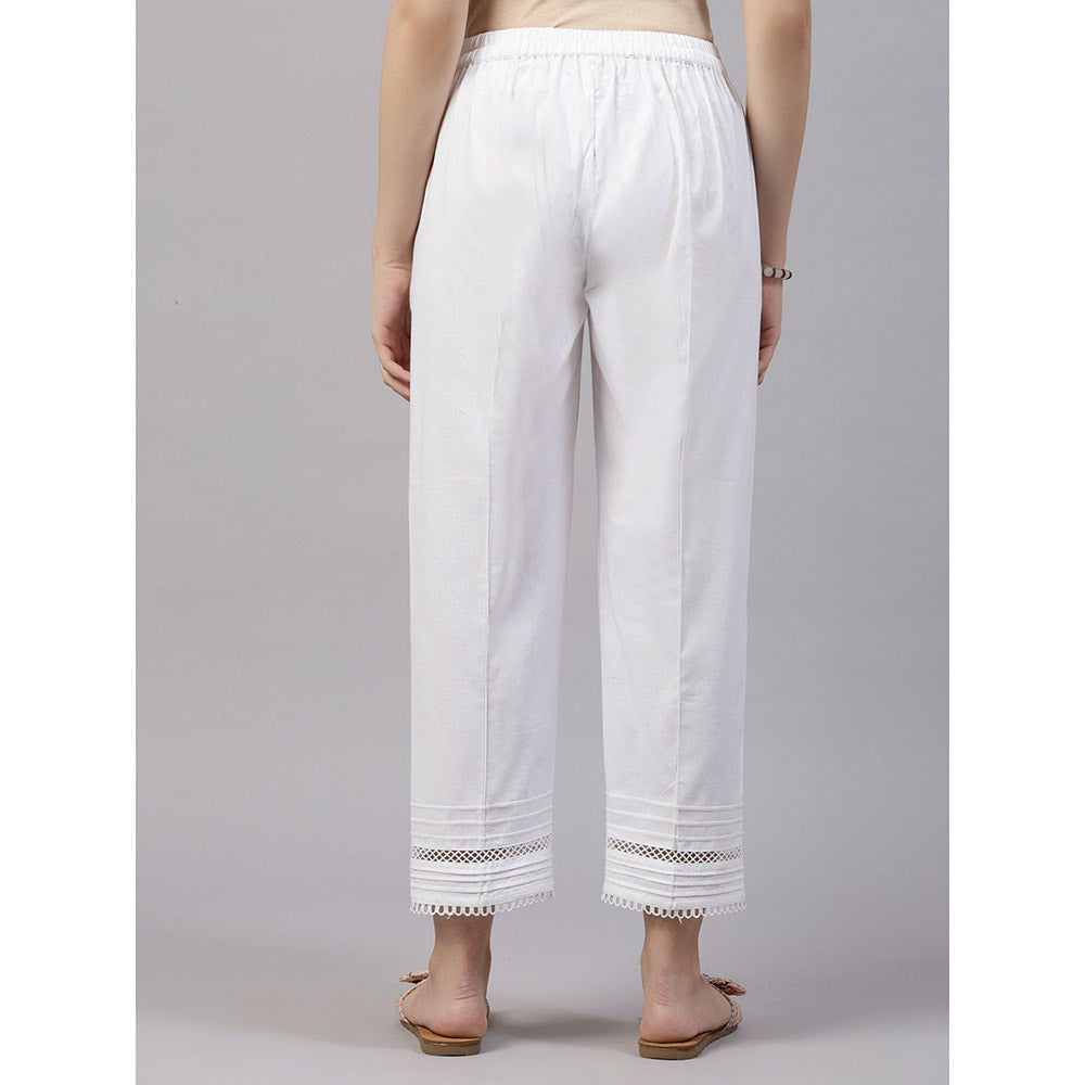 QOMN White Poplin Straight Fit Trousers