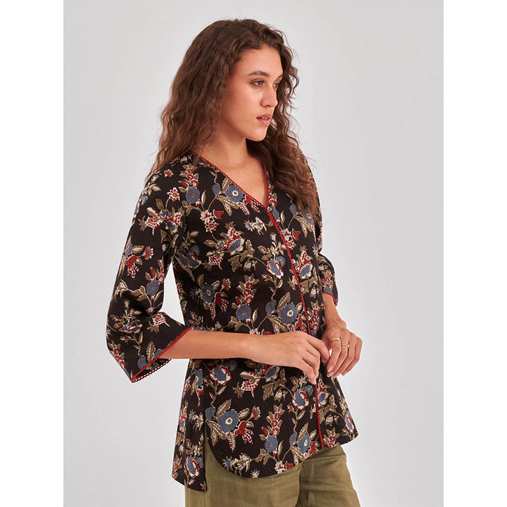 QOMN Floral Print Cotton Shirt Style Top