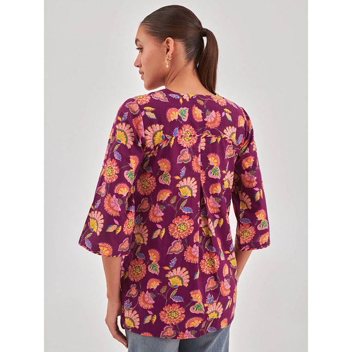 QOMN Floral Print Cotton Shirt Style Top