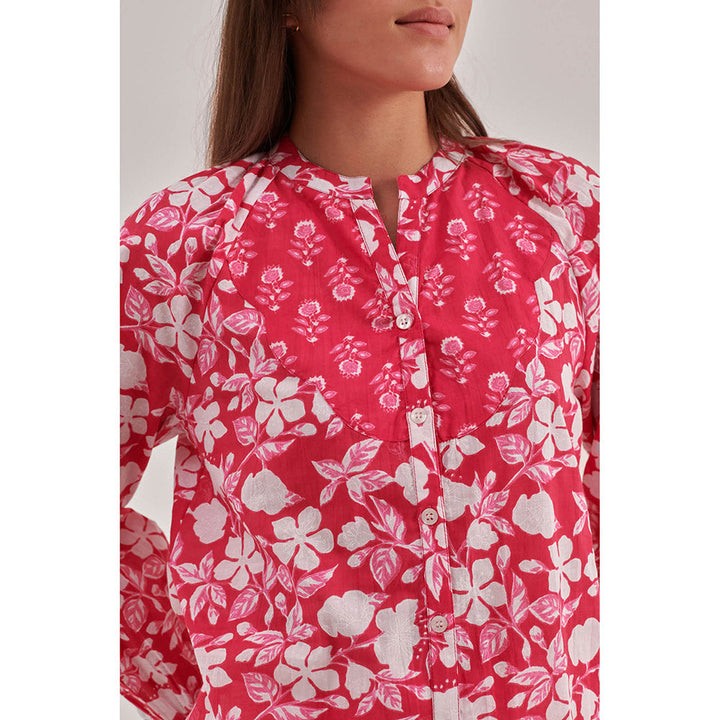 QOMN Floral Print Cotton Shirt Style Top