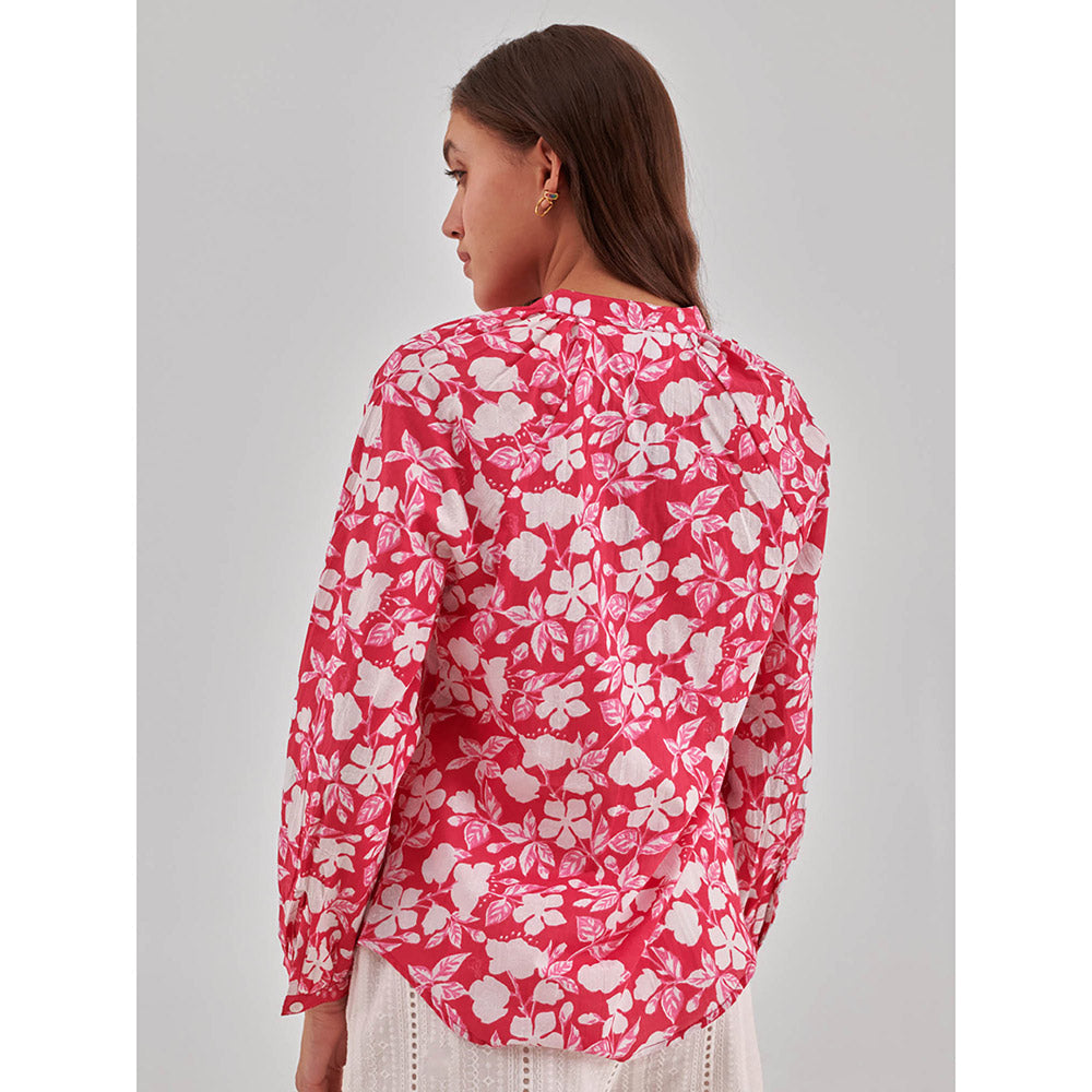 QOMN Floral Print Cotton Shirt Style Top