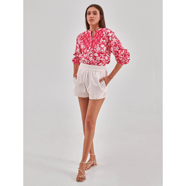 QOMN Floral Print Cotton Shirt Style Top