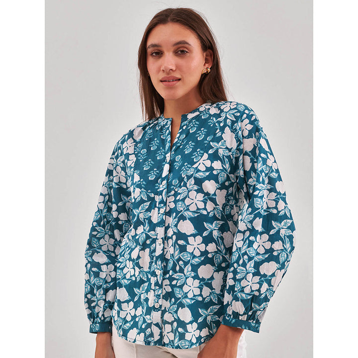 QOMN Floral Print Cotton Shirt Style Top