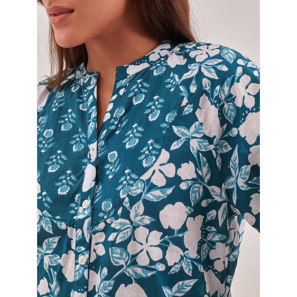 QOMN Floral Print Cotton Shirt Style Top