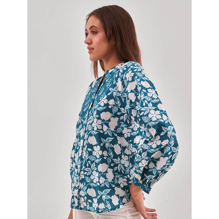 QOMN Floral Print Cotton Shirt Style Top