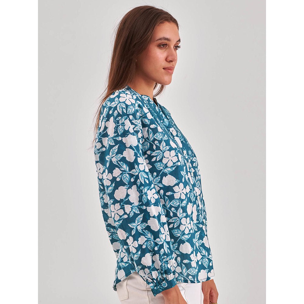 QOMN Floral Print Cotton Shirt Style Top