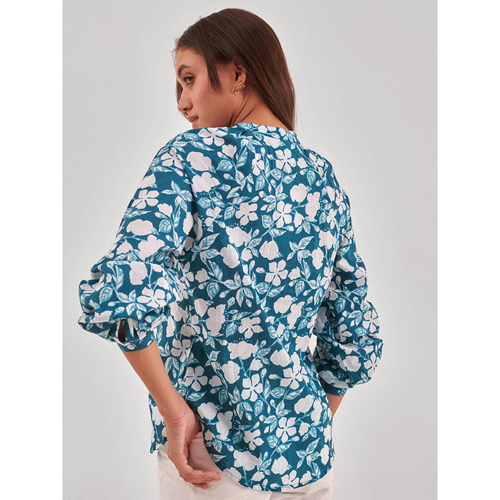 QOMN Floral Print Cotton Shirt Style Top