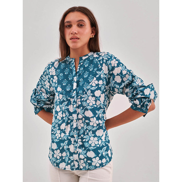 QOMN Floral Print Cotton Shirt Style Top