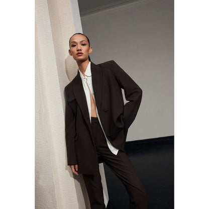 Qua Brown Minimalist Double Breasted Blazer