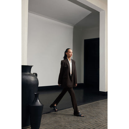 Qua Brown Minimalist Double Breasted Blazer
