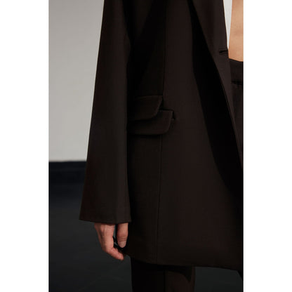 Qua Brown Minimalist Double Breasted Blazer