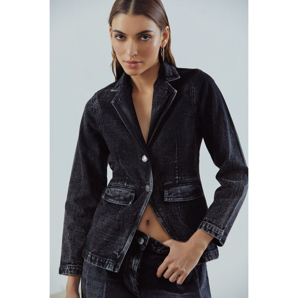 Qua Denim Single-Breasted Blazer