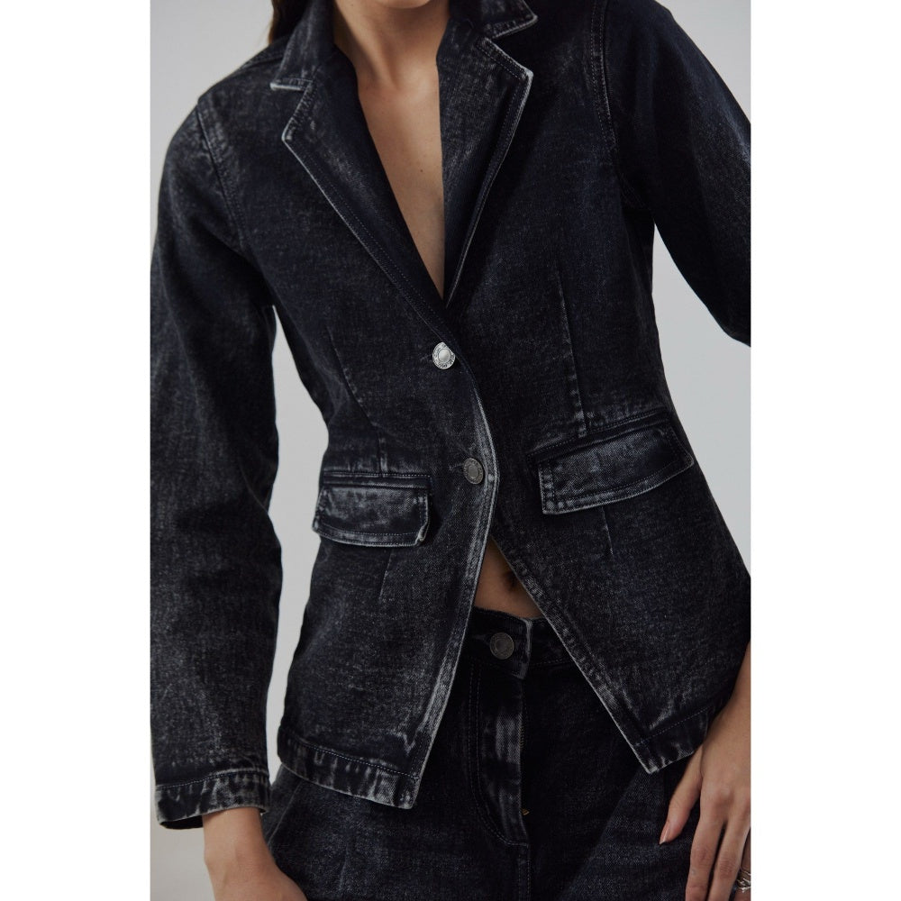 Qua Denim Single-Breasted Blazer