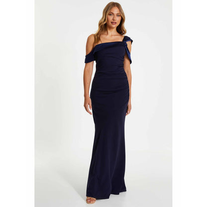 Quiz Clothing Navy Blue Scuba Crepe Maxi Satin Maxi Dress