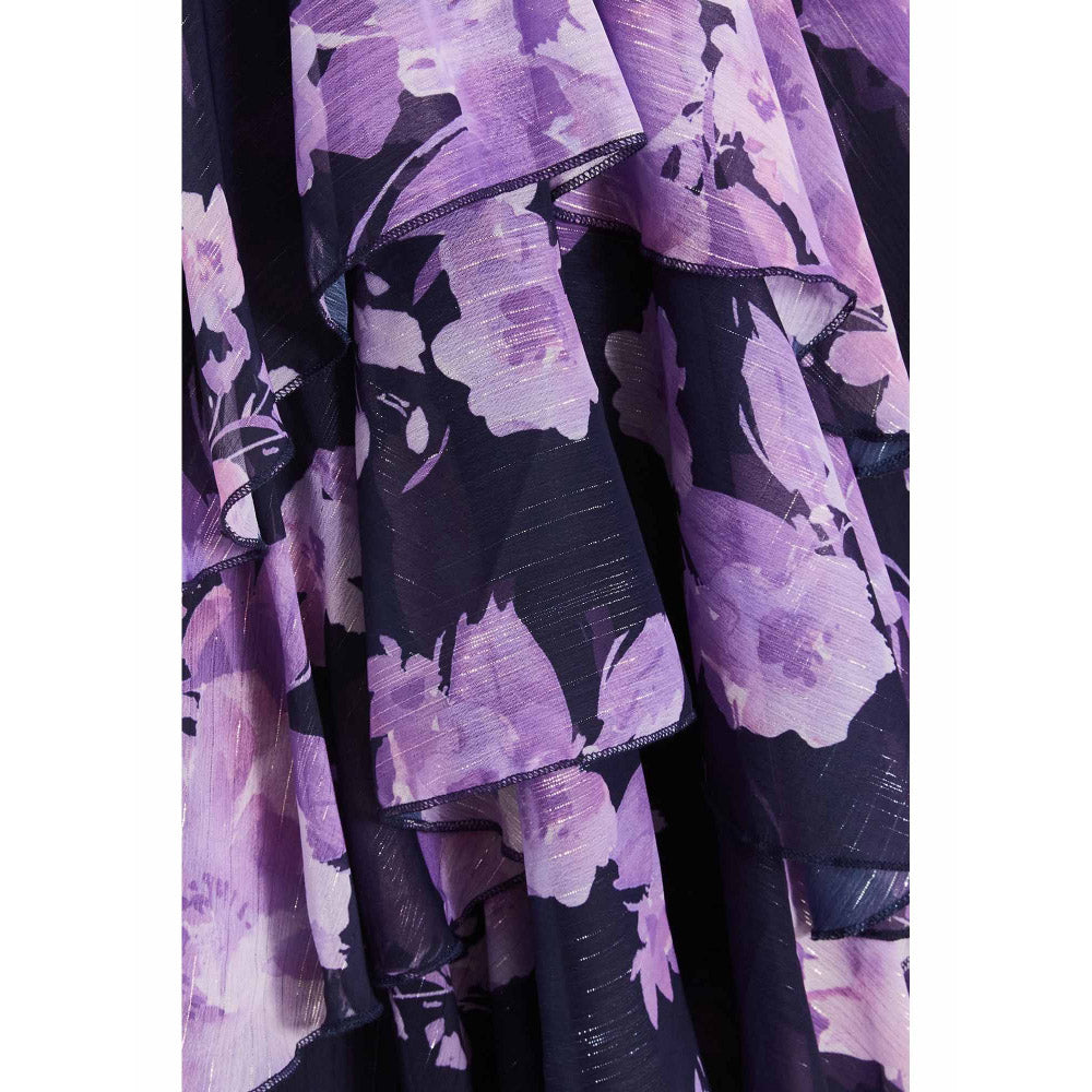 Quiz Clothing Navy Blue Chiffon Wrap Floral Tiered Midi Dress