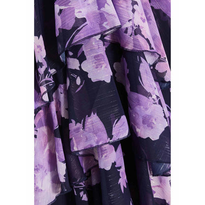 Quiz Clothing Navy Blue Chiffon Wrap Floral Tiered Midi Dress