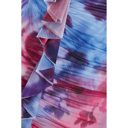 Quiz Clothing Berry Mesh Floral One Shoulder Frill Maxi Dress