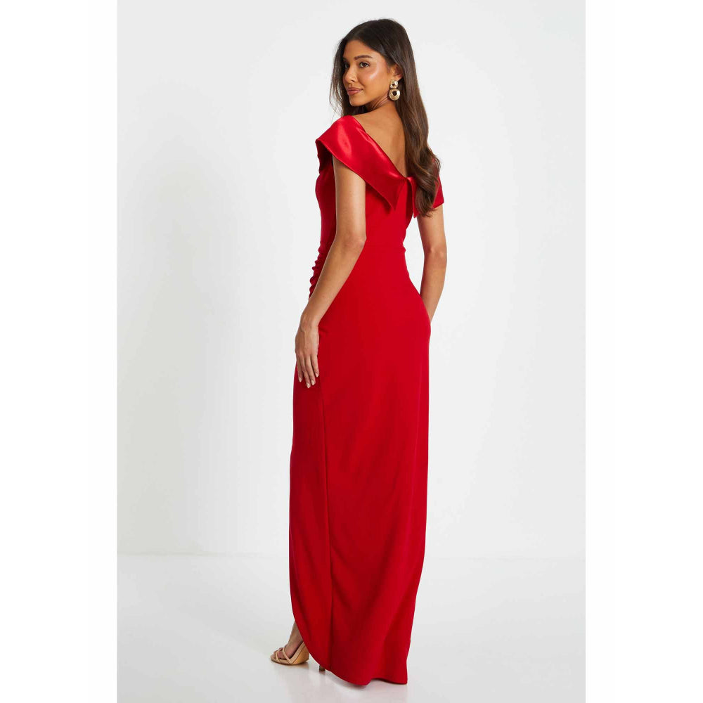 Quiz Clothing Red Scuba Crepe Satin Wrap Maxi Dress