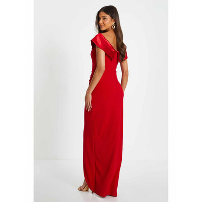 Quiz Clothing Red Scuba Crepe Satin Wrap Maxi Dress