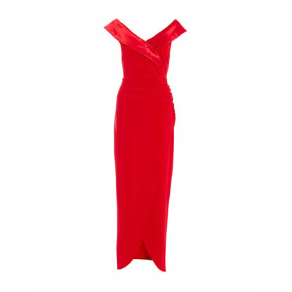 Quiz Clothing Red Scuba Crepe Satin Wrap Maxi Dress