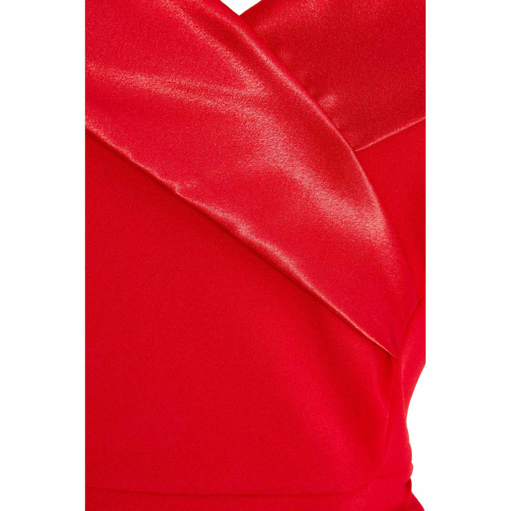 Quiz Clothing Red Scuba Crepe Satin Wrap Maxi Dress