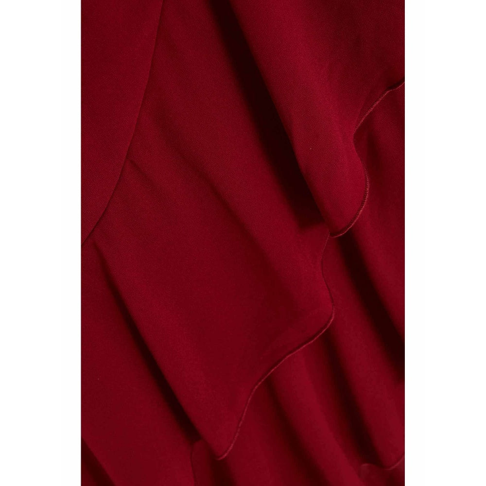 Quiz Clothing Maroon One Shoulder Chiffon Ruffle Maxi Dress