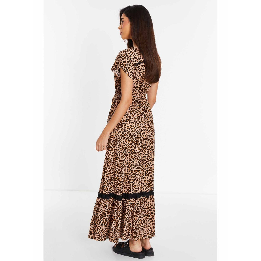 Quiz Clothing Leopard Print Crochet Trim Maxi Dress