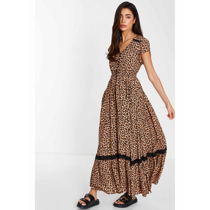 Quiz Clothing Leopard Print Crochet Trim Maxi Dress