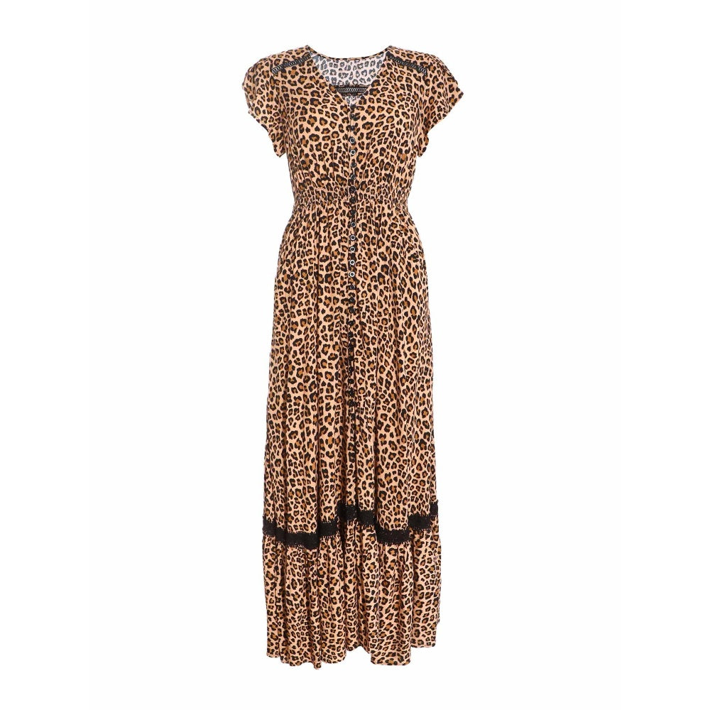 Quiz Clothing Leopard Print Crochet Trim Maxi Dress