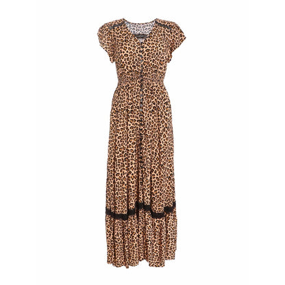 Quiz Clothing Leopard Print Crochet Trim Maxi Dress
