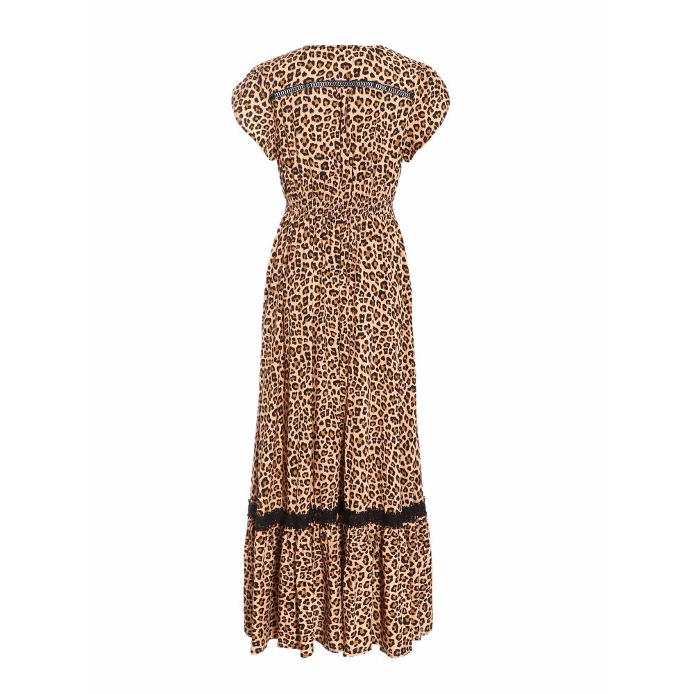 Quiz Clothing Leopard Print Crochet Trim Maxi Dress