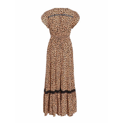 Quiz Clothing Leopard Print Crochet Trim Maxi Dress