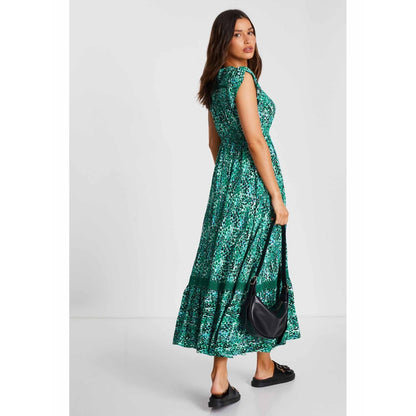 Quiz Clothing Green Printed Crochet Trim Maxi Dress