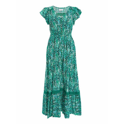 Quiz Clothing Green Printed Crochet Trim Maxi Dress