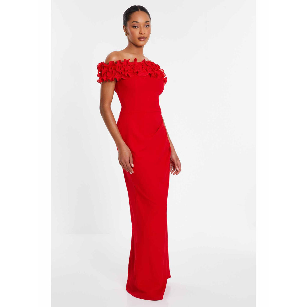 Quiz Clothing Red Scuba Crepe Organza Trim Dress
